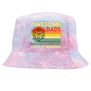 Awesome Dads Explore Dungeons DM RPG Dice Dragon Tie-Dyed Bucket Hat