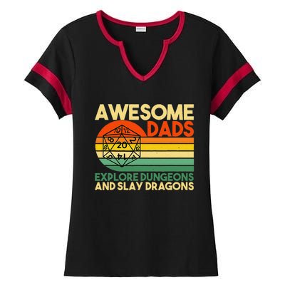 Awesome Dads Explore Dungeons Dm Rpg Dice Dragon Ladies Halftime Notch Neck Tee