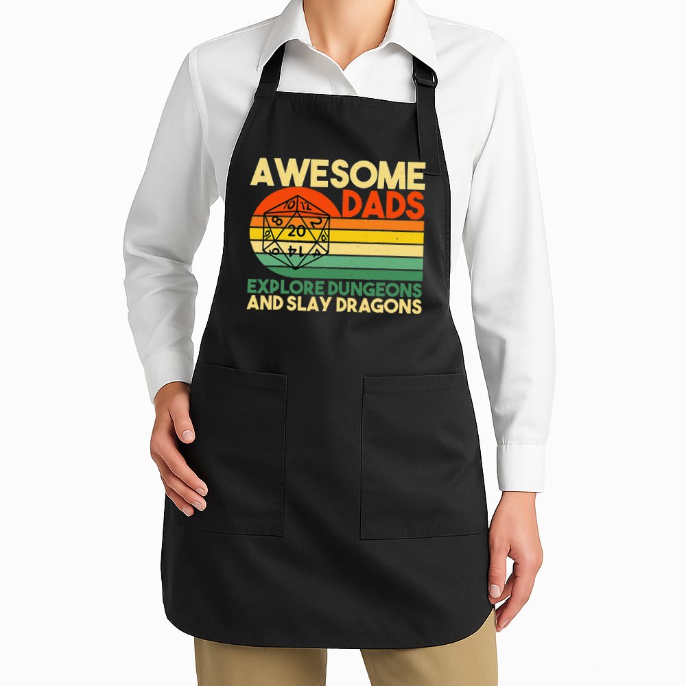 Awesome Dads Explore Dungeons Dm Rpg Dice Dragon Apron