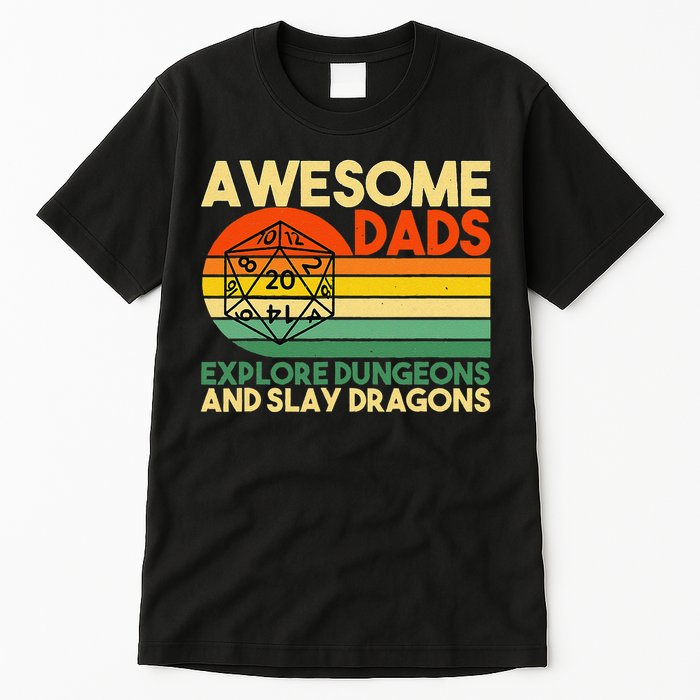 Awesome Dads Explore Dungeons Dm Rpg Dice Dragon Tall T-Shirt
