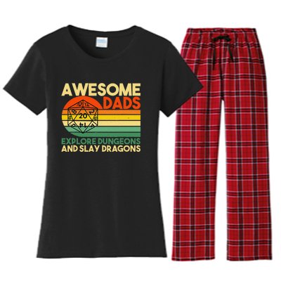 Awesome Dads Explore Dungeons Dm Rpg Dice Dragon Women's Flannel Pajama Set