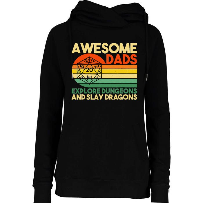 Awesome Dads Explore Dungeons Dm Rpg Dice Dragon Womens Funnel Neck Pullover Hood