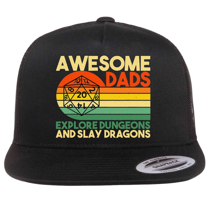 Awesome Dads Explore Dungeons Dm Rpg Dice Dragon Flat Bill Trucker Hat