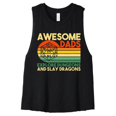 Awesome Dads Explore Dungeons Dm Rpg Dice Dragon Women's Racerback Cropped Tank