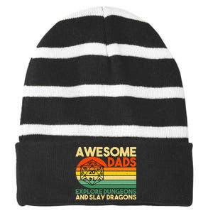 Awesome Dads Explore Dungeons Dm Rpg Dice Dragon Striped Beanie with Solid Band