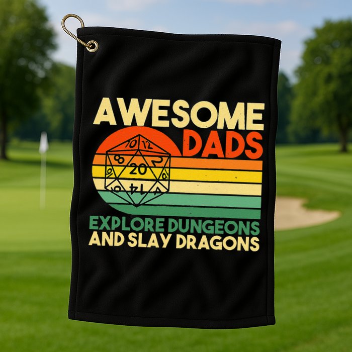 Awesome Dads Explore Dungeons Dm Rpg Dice Dragon Golf Towel
