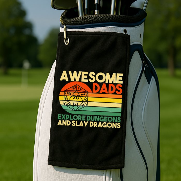 Awesome Dads Explore Dungeons Dm Rpg Dice Dragon Golf Towel