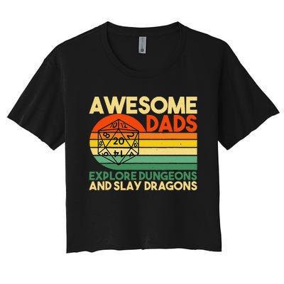 Awesome Dads Explore Dungeons Dm Rpg Dice Dragon Women's Crop Top Tee