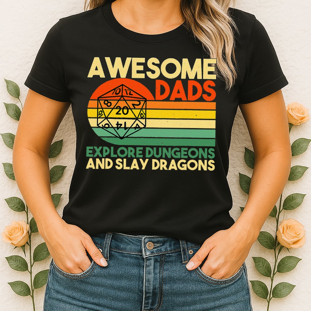 Awesome Dads Explore Dungeons Dm Rpg Dice Dragon Womens T-Shirt