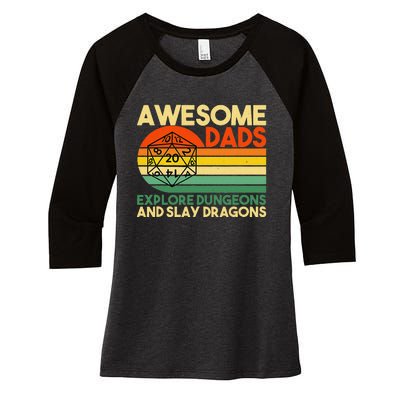 Awesome Dads Explore Dungeons Dm Rpg Dice Dragon Women's Tri-Blend 3/4-Sleeve Raglan Shirt