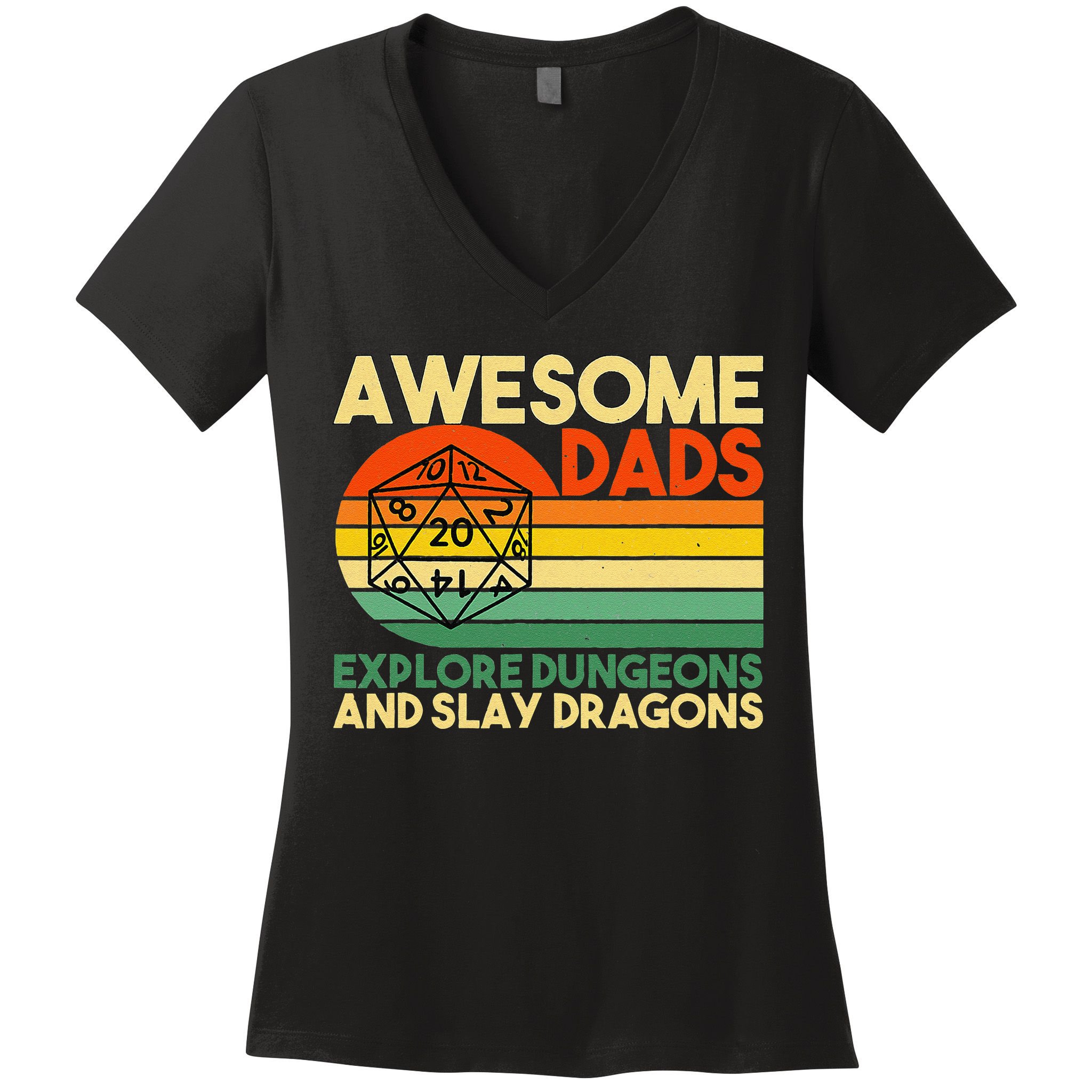 Awesome Dads Explore Dungeons Dm Rpg Dice Dragon Women's V-Neck T-Shirt