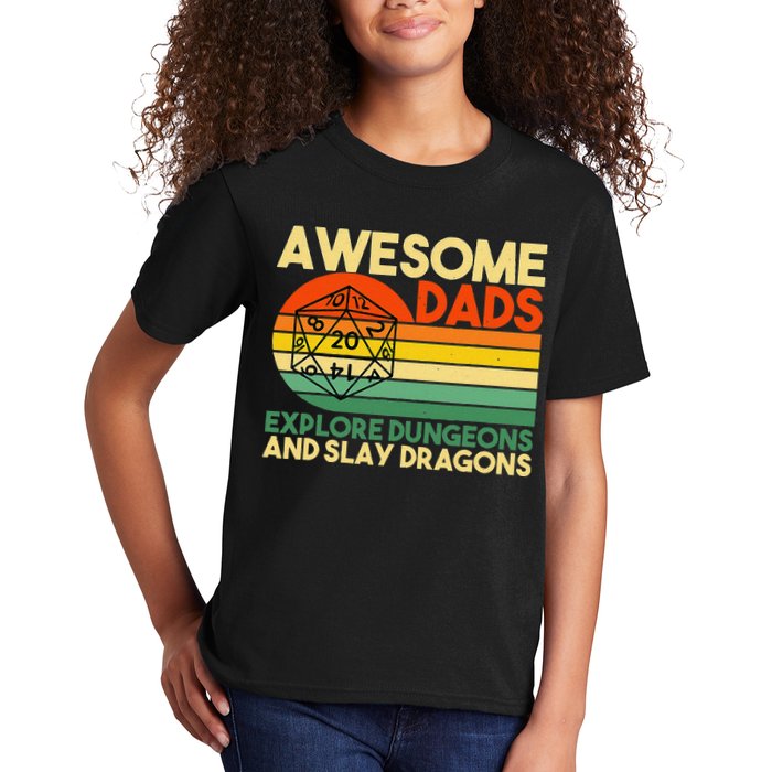 Awesome Dads Explore Dungeons Dm Rpg Dice Dragon Kids T-Shirt