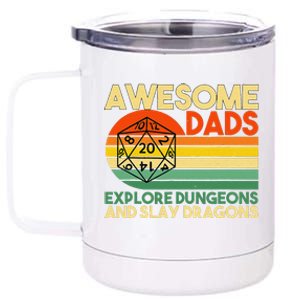 Awesome Dads Explore Dungeons Dm Rpg Dice Dragon 12 oz Stainless Steel Tumbler Cup