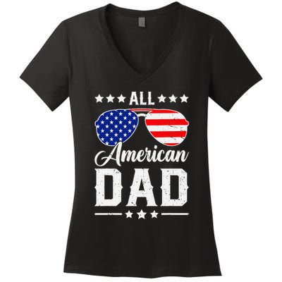 Allamerican Dad Funny Patriotic 4th Of July Women's V-Neck T-Shirt