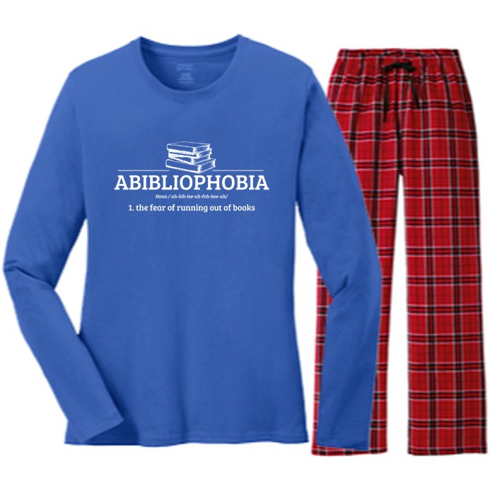 Abibliophobia Definition Funny Literature Book Lover Gift Women's Long Sleeve Flannel Pajama Set 