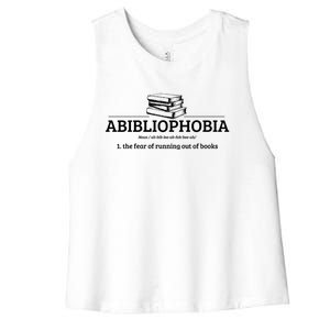 Abibliophobia Definition Funny Literature Book Lover Gift Women's Racerback Cropped Tank