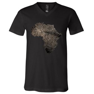 Africa Dna Flag Thumb Fingerprint Roots Proud V-Neck T-Shirt