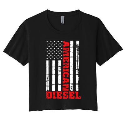 American Diesel Flag Hoodie Truck Turbo Brothers Women's Crop Top Tee