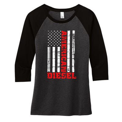 American Diesel Flag Hoodie Truck Turbo Brothers Women's Tri-Blend 3/4-Sleeve Raglan Shirt