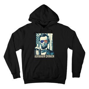 Abraham Drinkin Funny Lincoln 4th of July USA Flag Tall Hoodie