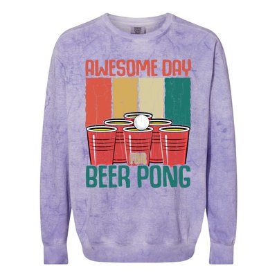 Awesome Day For Beer Pong Funny Sports Lover Player Graphic Gift Colorblast Crewneck Sweatshirt