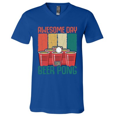 Awesome Day For Beer Pong Funny Sports Lover Player Graphic Gift V-Neck T-Shirt