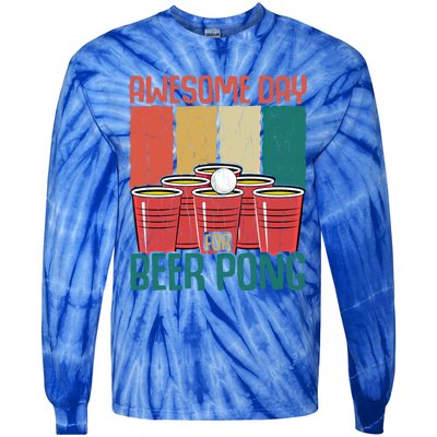 Awesome Day For Beer Pong Funny Sports Lover Player Graphic Gift Tie-Dye Long Sleeve Shirt