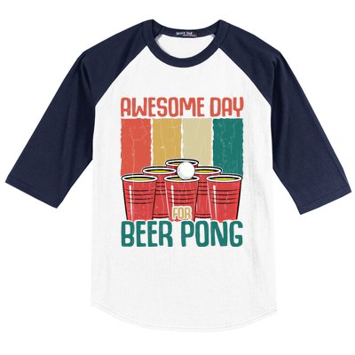 Awesome Day For Beer Pong Funny Sports Lover Player Graphic Gift Baseball Sleeve Shirt