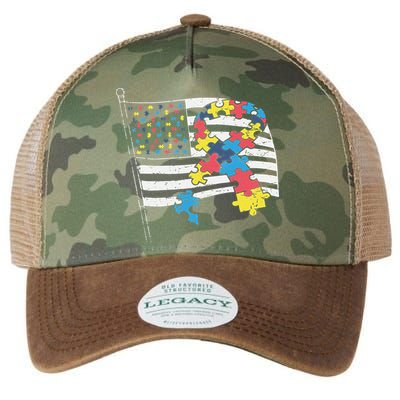 American Distressed Flag Autism Awareness Legacy Tie Dye Trucker Hat