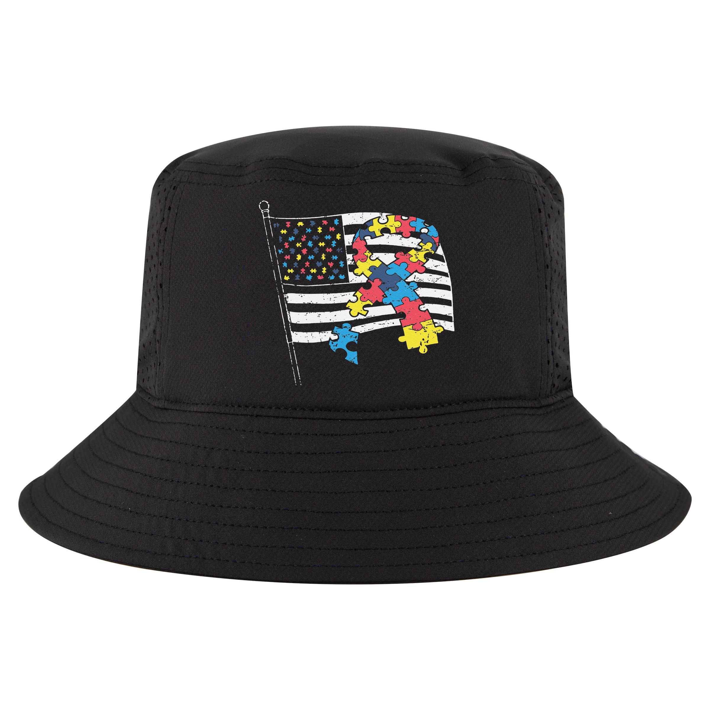American Distressed Flag Autism Awareness Cool Comfort Performance Bucket Hat