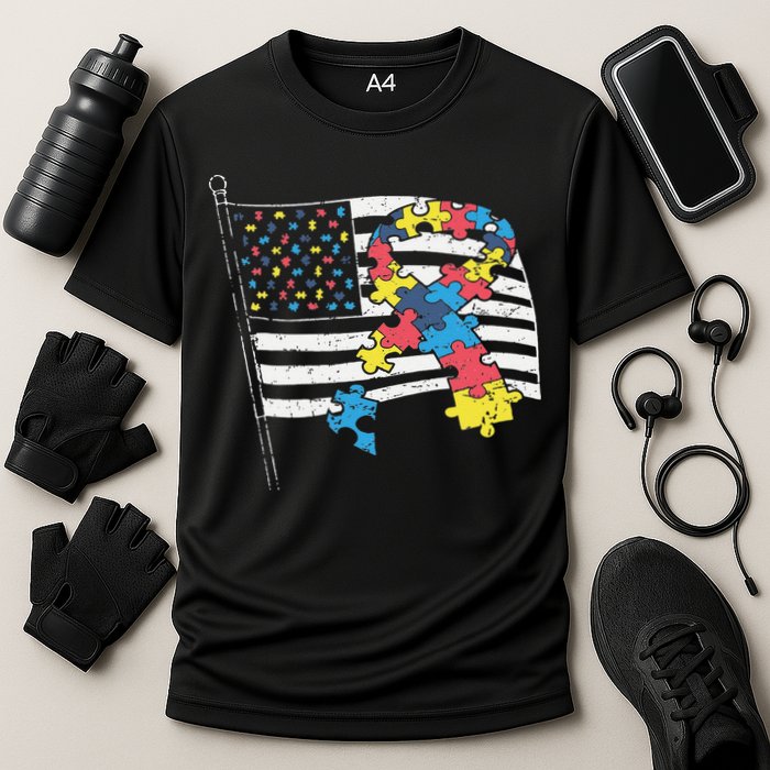 American Distressed Flag Autism Awareness Performance Shirt