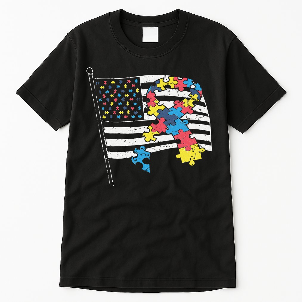 American Distressed Flag Autism Awareness Tall T-Shirt