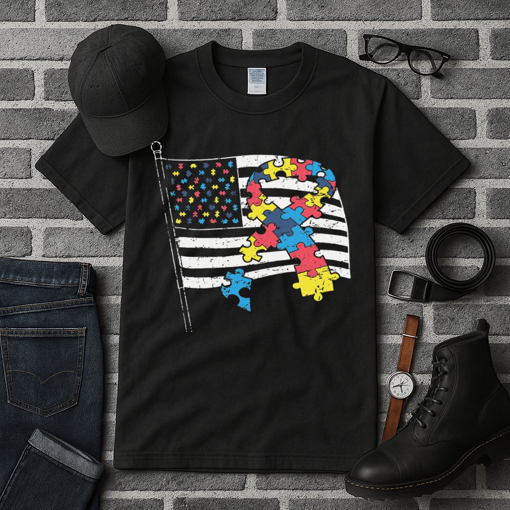 American Distressed Flag Autism Awareness Tall T-Shirt