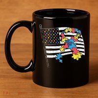 American Distressed Flag Autism Awareness 11oz C Handle Ceramic Mug