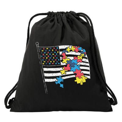 American Distressed Flag Autism Awareness Drawstring Bag