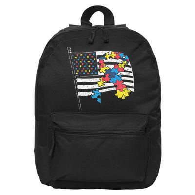 American Distressed Flag Autism Awareness 16 in Basic Backpack