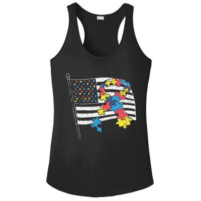 American Distressed Flag Autism Awareness Ladies PosiCharge Competitor Racerback Tank