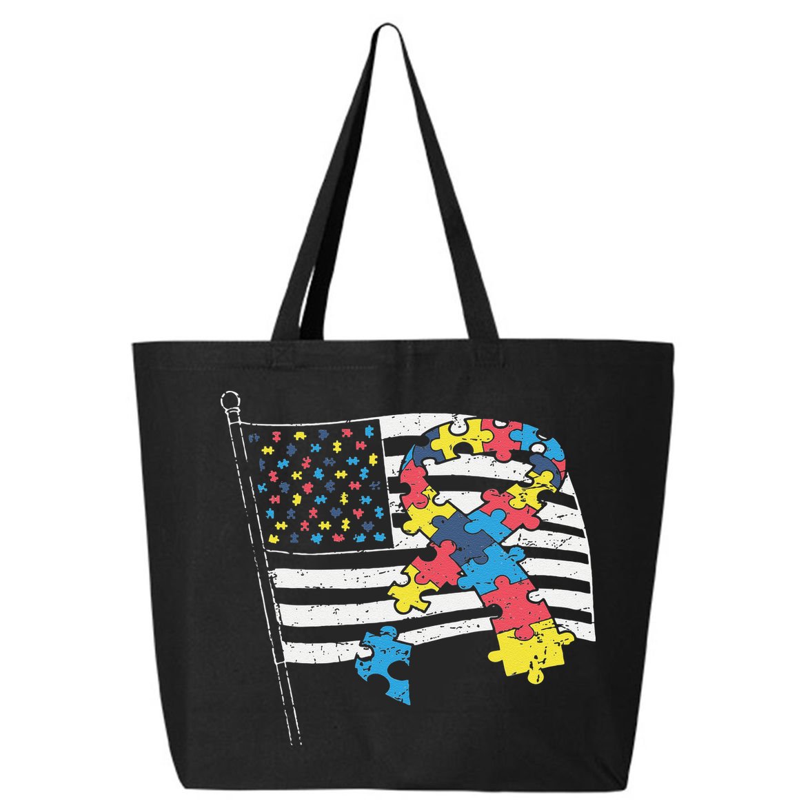 American Distressed Flag Autism Awareness 25L Jumbo Tote