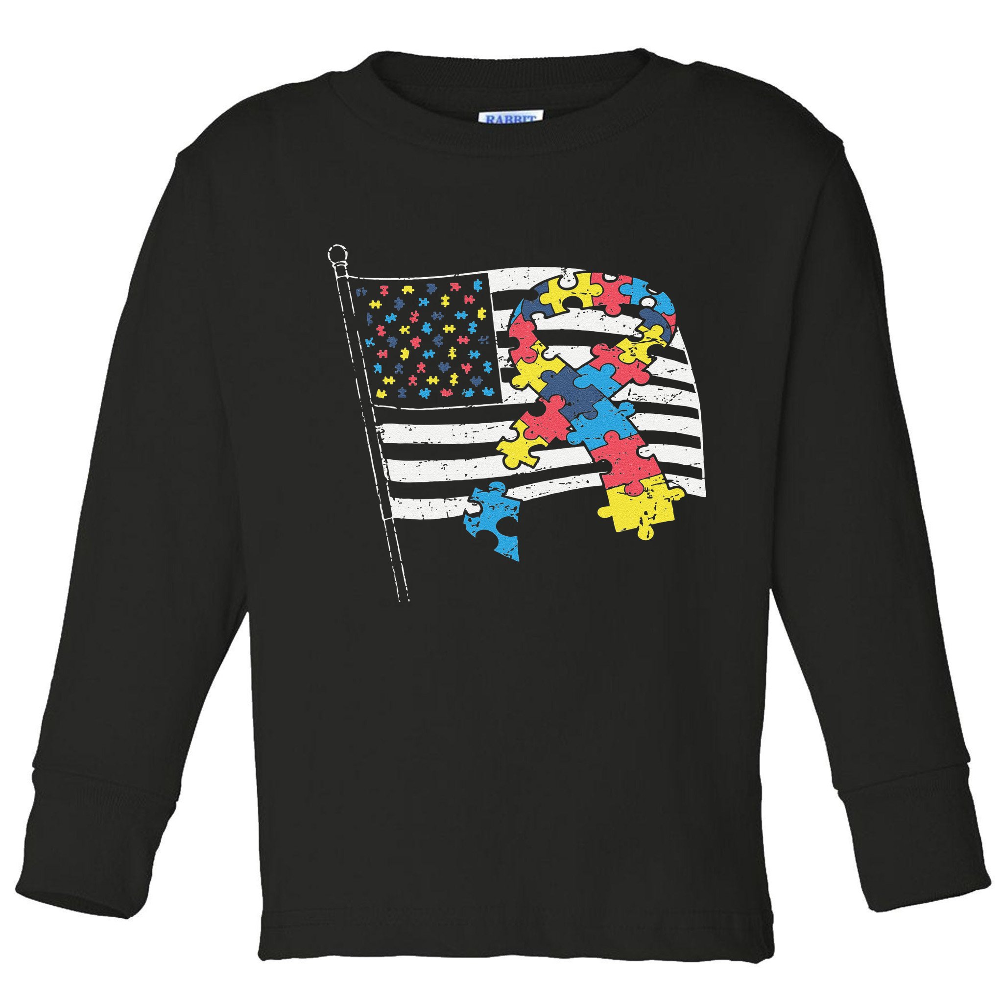 American Distressed Flag Autism Awareness Toddler Long Sleeve Shirt