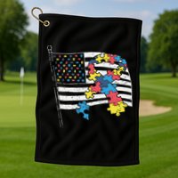American Distressed Flag Autism Awareness Golf Towel