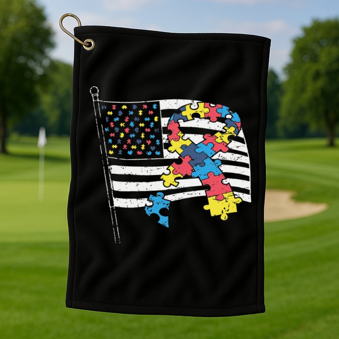 American Distressed Flag Autism Awareness Golf Towel