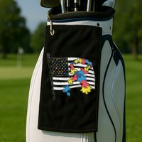 American Distressed Flag Autism Awareness Golf Towel