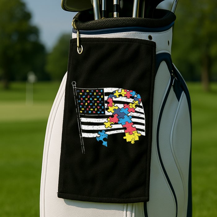 American Distressed Flag Autism Awareness Golf Towel
