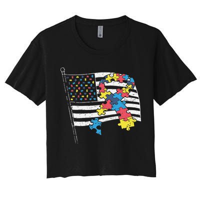 American Distressed Flag Autism Awareness Crop Top