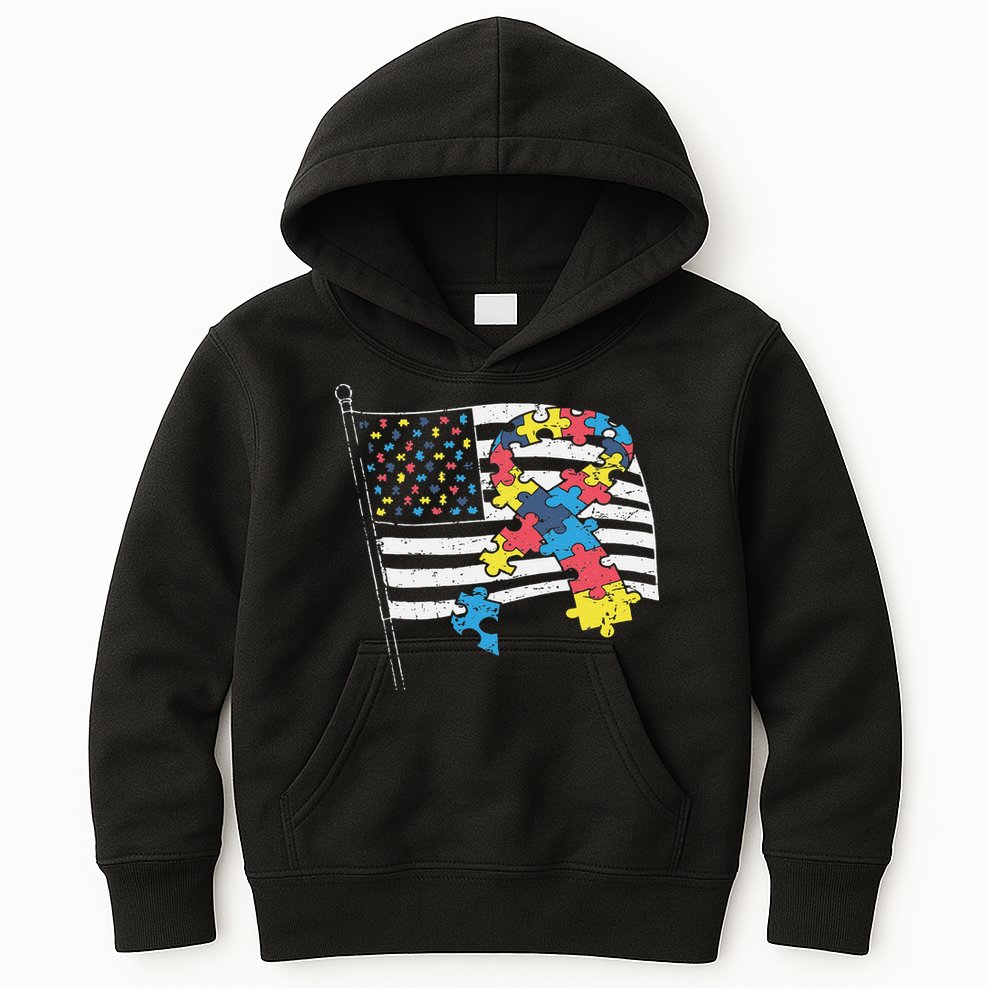 American Distressed Flag Autism Awareness Kids Hoodie