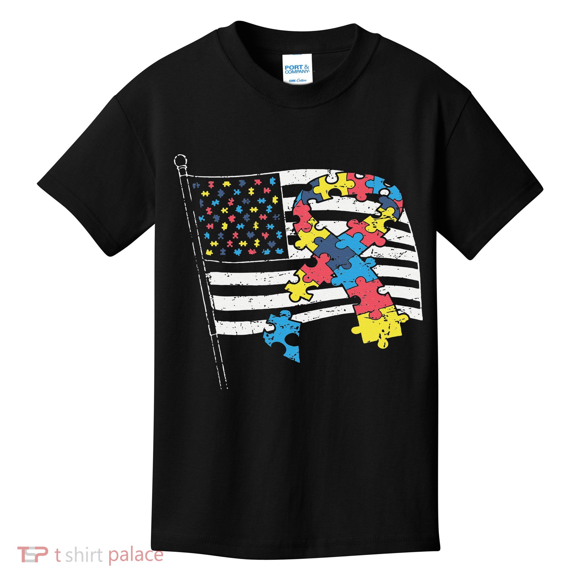 American Distressed Flag Autism Awareness Kids T-Shirt