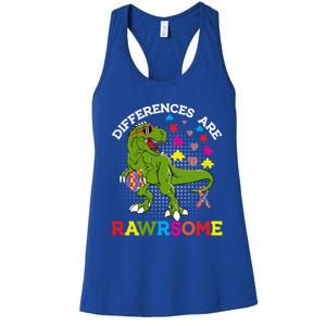 Autism Dinosaur Funny T Rex Rawrsome Autism Awareness Autism Gift Women's Racerback Tank