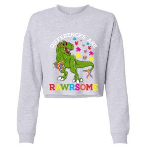 Autism Dinosaur Funny T Rex Rawrsome Autism Awareness Autism Gift Cropped Pullover Crew