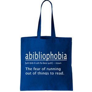 Abibliophobia Definition Funny Reading Cool Gift Tote Bag