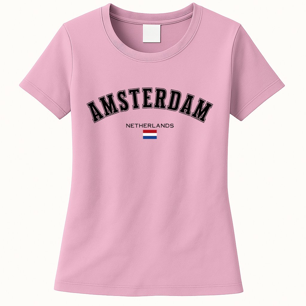 Amsterdam Dutch Flag Souvenir Netherlands Travel Womens T-Shirt